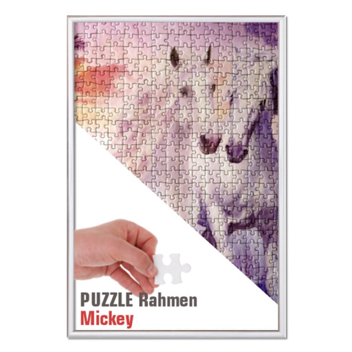 Kunststoff Puzzlerahmen Mickey Silber 50 x 50 cm mit Antireflex-Acrylglas