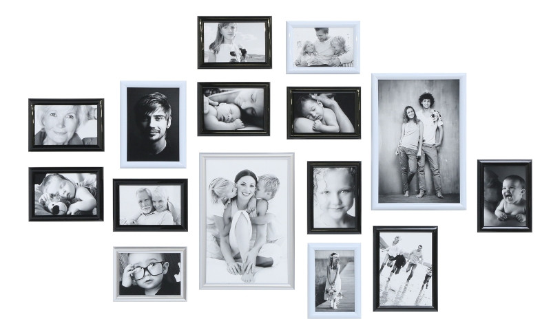 Bilderwand Family Mit 15 Kunststoffrahmen In Schwarz Weiss Silber