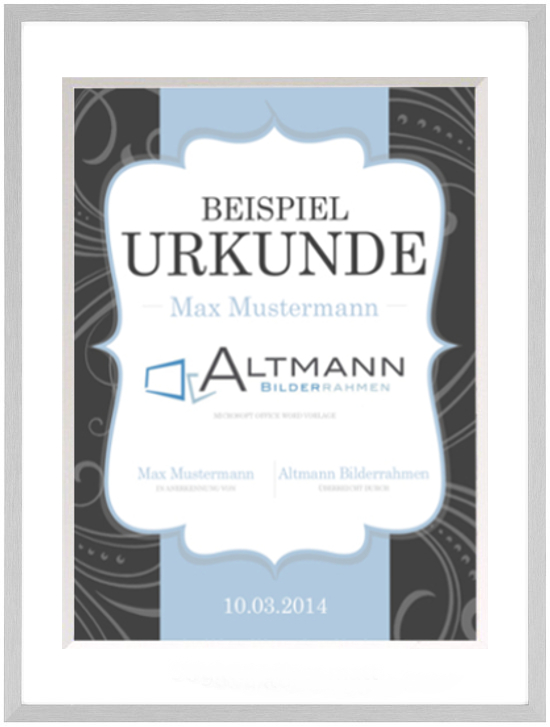 Urkundenrahmen aus Alu bei Arsvendo